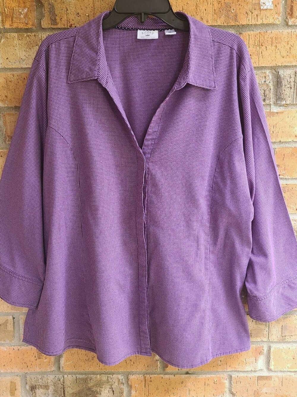 Riders By Lee Women's Top Blouse Button Front 3/4 Sleeves Purple Size 4X - Picture 5 of 6